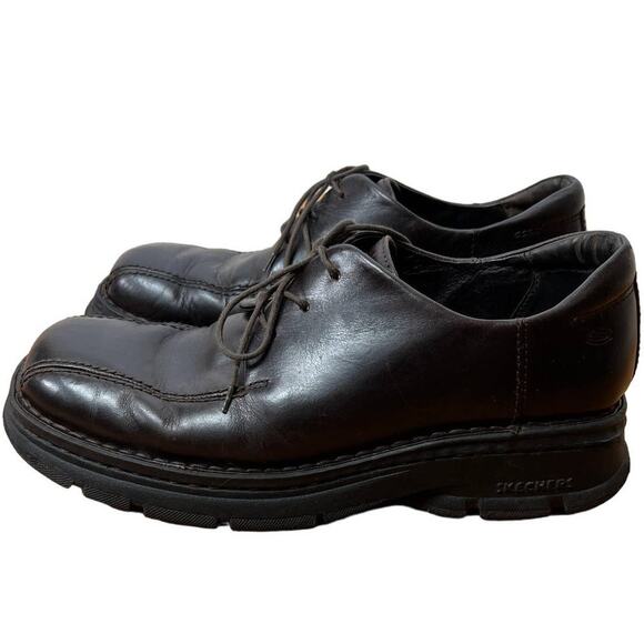 Sketchers Mens 12 Vintage Y2K CHUNKY LUG SOLE Leather Shoes Square Toe Brown - Picture 2 of 6